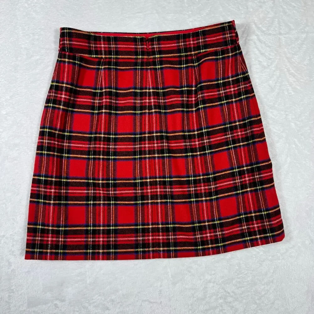 J. Crew Wool Blend A-Line‎ Mini Skirt Red Tartan Plaid Women's 10 Preppy Gossip